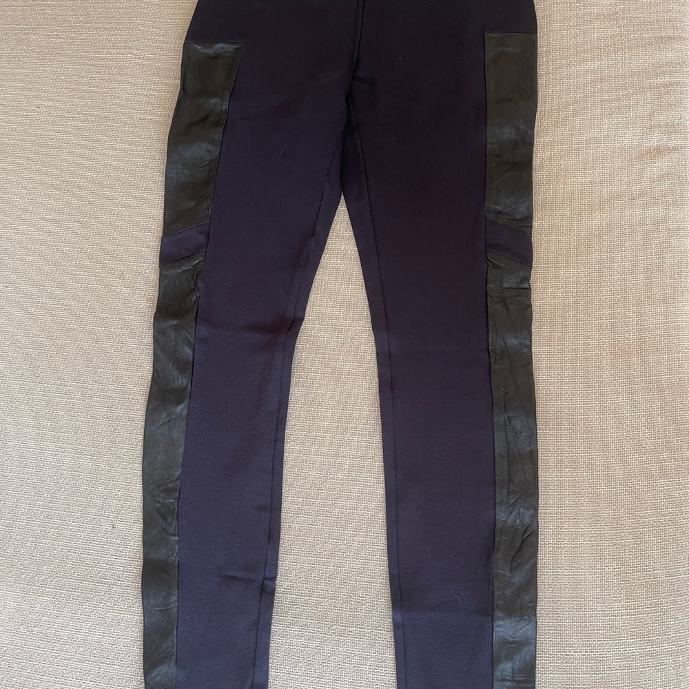 Theory. Skinny pants with leather! Size 0-2.